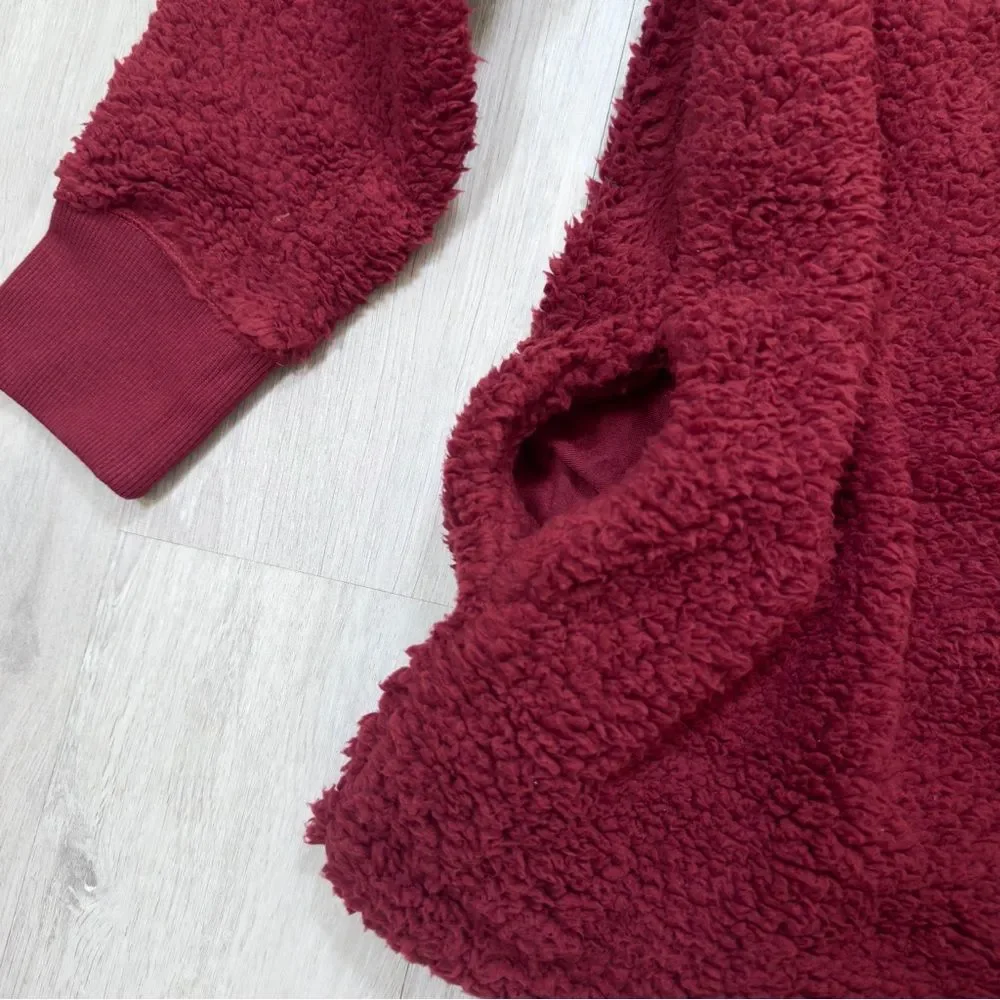 Women's Sherpa Fleece Sweater 1X NWT Dark Wine Red Plush Cozy Warm Pullover